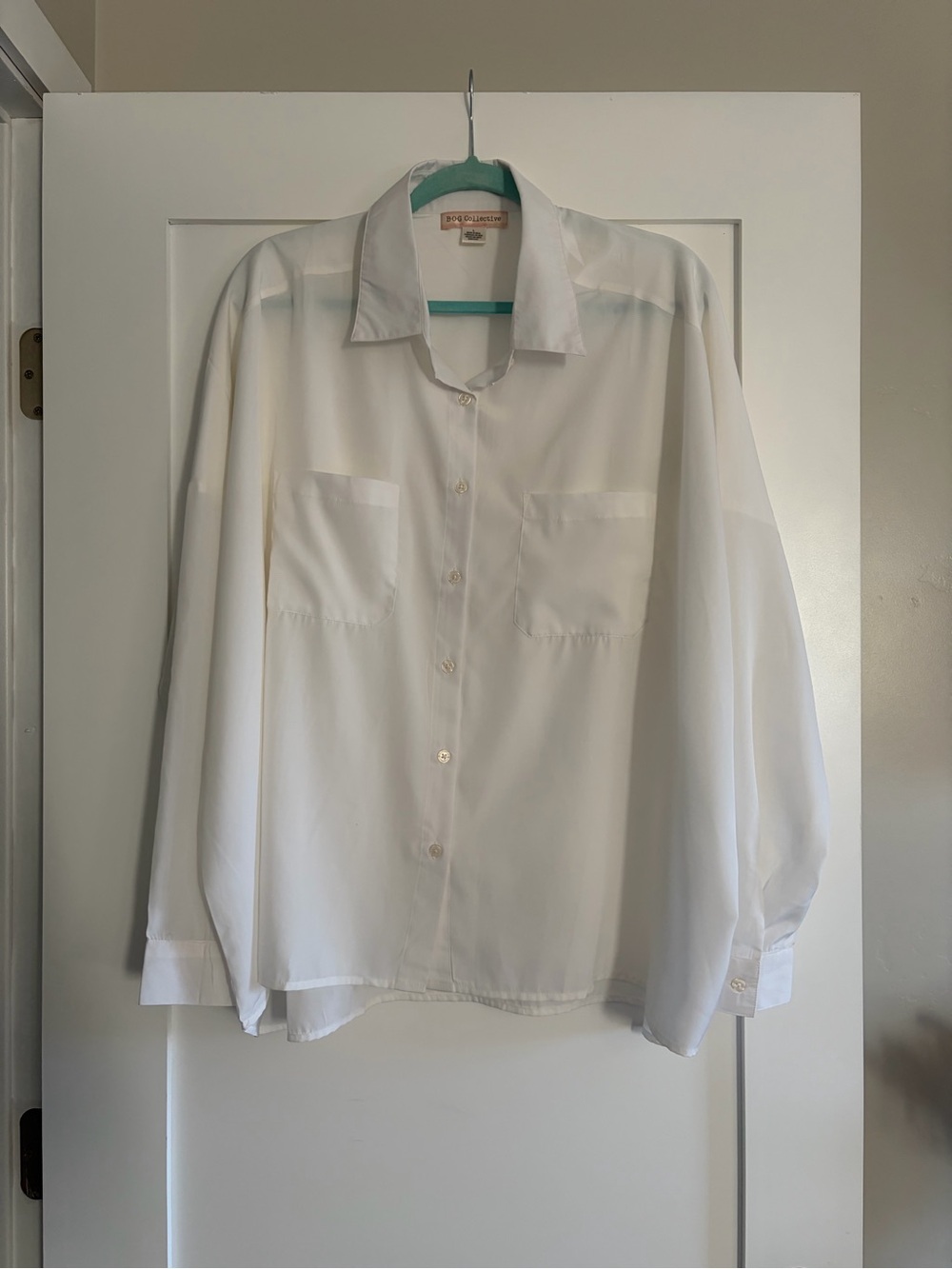 Women's White Button-Front Blouse with Chest Pockets